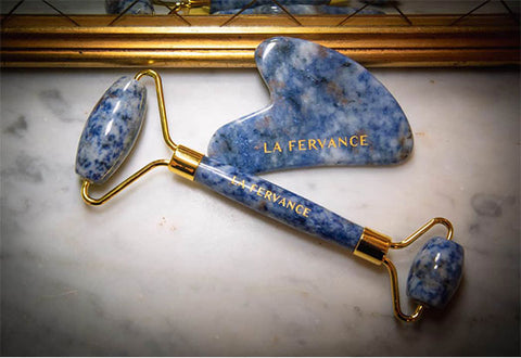 Blue Sodalite Crystal Facial Tool and Roller Sculpting Kit.